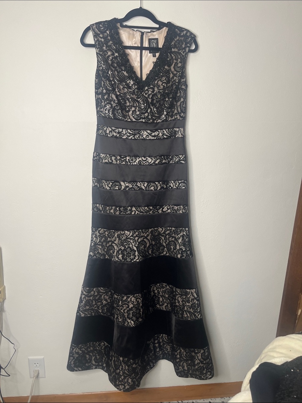 Jax Black Lace and Nude Illusion Maxi Dress